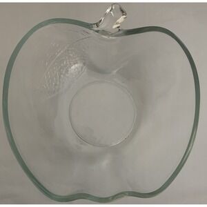 KIG Apple Glass Bowl Clear Vintage Apple Shaped Leaf Indonesia
